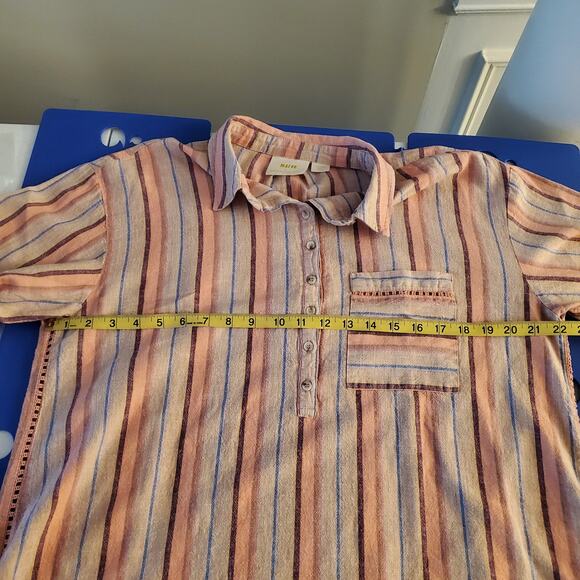 MAEVE (ANTHRO) | Lida Linen Blend | Pink/Blue | Half Button Shirt | Size Large - Picture 8 of 9